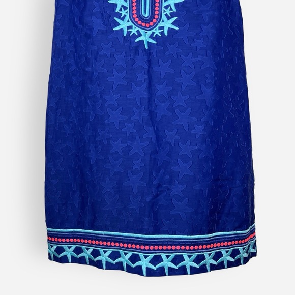 Vineyard Vines Starfish Shift Dress Blue Sz 4 Dot‎ Cotton Silk Pink Turquoise - Picture 4 of 11